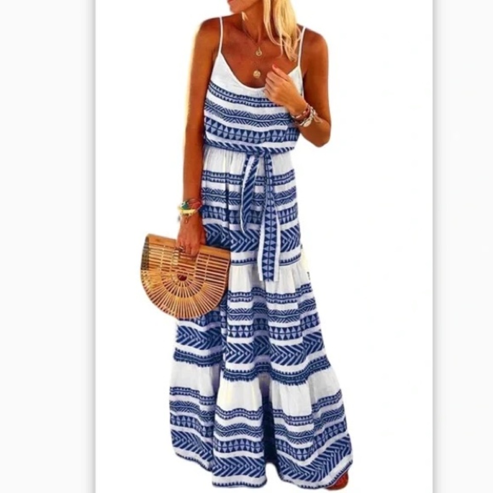 Blue and White Maxi Dress